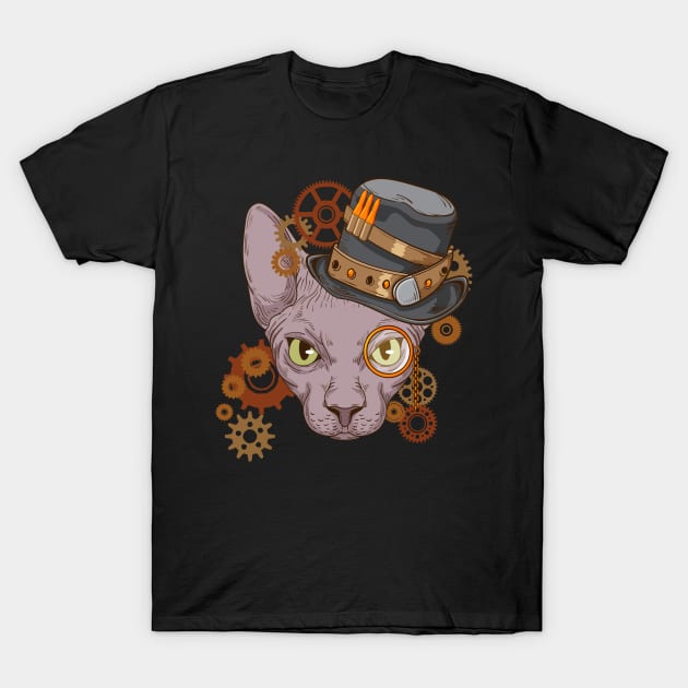 Sphynx Cat Steampunk Gift Cat Owner Victorian Sphynx Cat T-Shirt by PomegranatePower